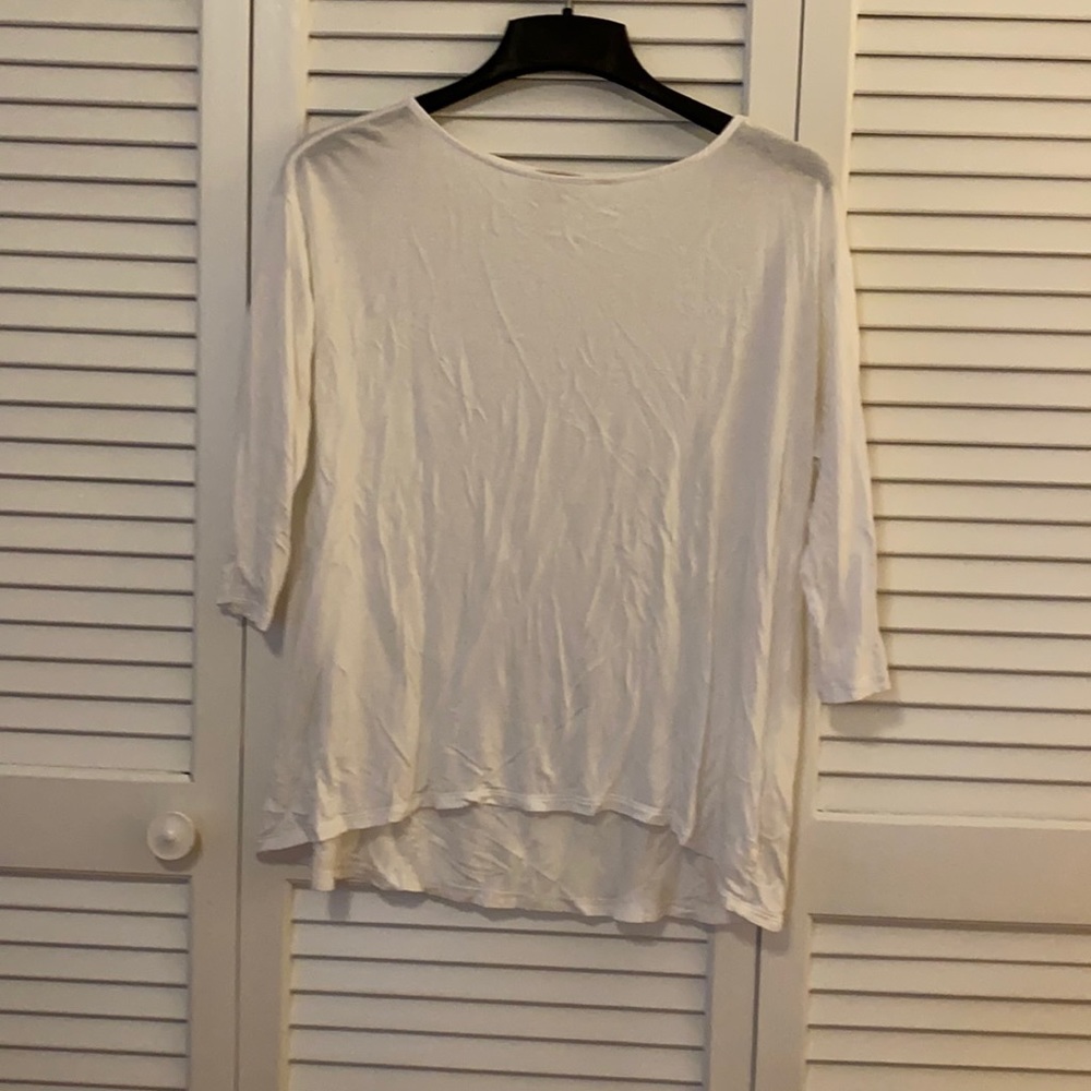 White boatneck three quarter length sleeve top